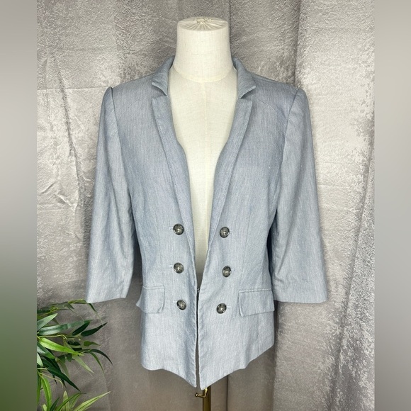 WHBM Women’s Open-Front Linen Blend Blazer in Light Gray Sz 14 Petite - Picture 1 of 11